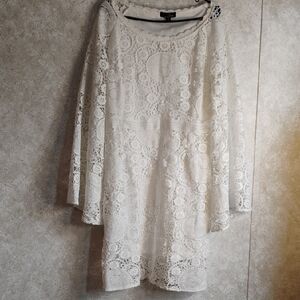 New Suzanne Betro White Lace Long Sleeve Dress